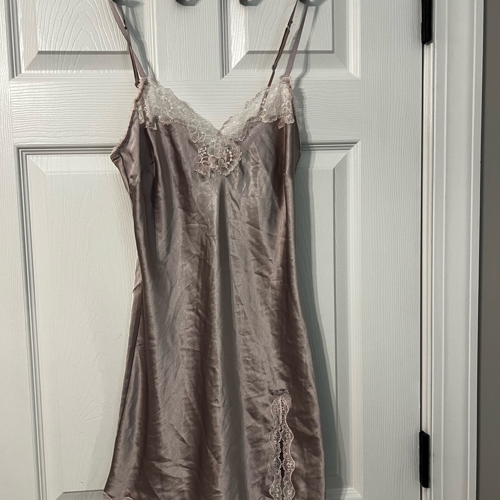 Victorias Secret Champagne Elegant Lace Trim Satin Slip Dress
